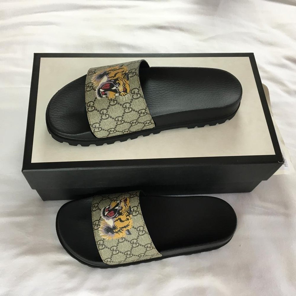 Gucci men's sandals Slides Wolf Size 9 Tiger G31 - Picture 5 of 11